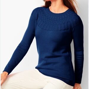 Talbots Royal Blue Cable Yoke Knit Cotton Blend Crewneck Sweater Size‎ Medium